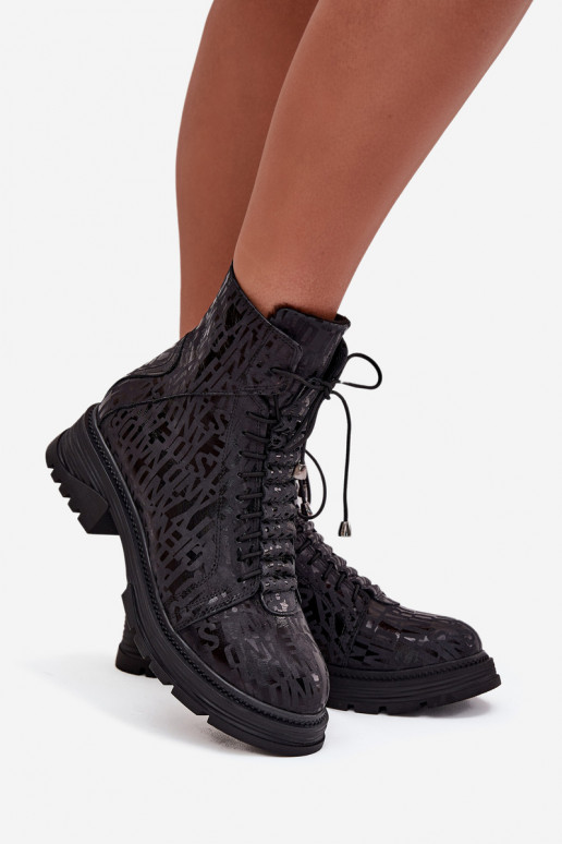 Kožené Pracovné členkové topánky Dámske zahriať sa Zapnuté Hrad Artiker 57C2257 čierna