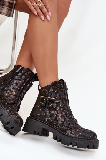 Kožené Dámske čižmy s ozdobami zahriať sa Artiker 57C2084 Čierna a-zlatej farby