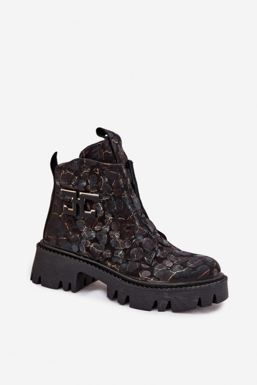 Kožené Dámske čižmy s ozdobami zahriať sa Artiker 57C2084 Čierna a-zlatej farby