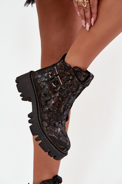 Kožené Dámske čižmy s ozdobami zahriať sa Artiker 57C2084 Čierna a-zlatej farby