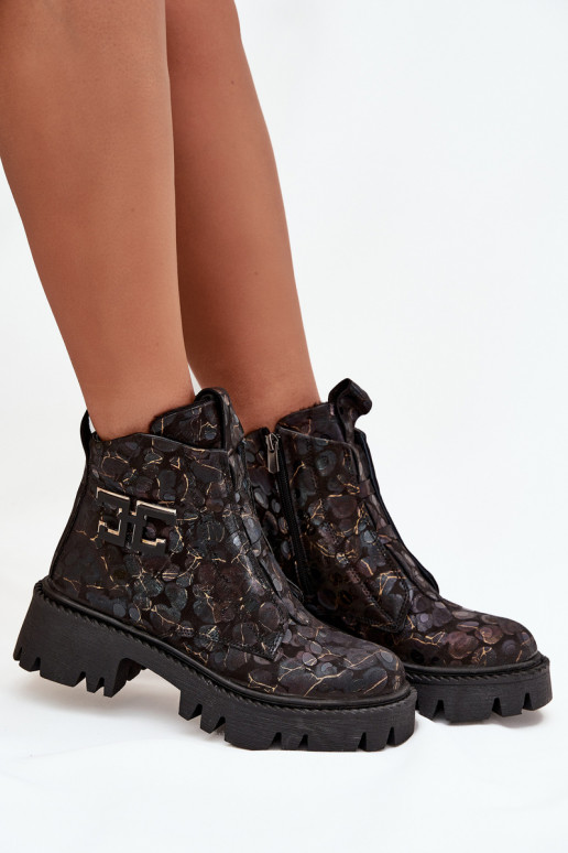 Kožené Dámske čižmy s ozdobami zahriať sa Artiker 57C2084 Čierna a-zlatej farby