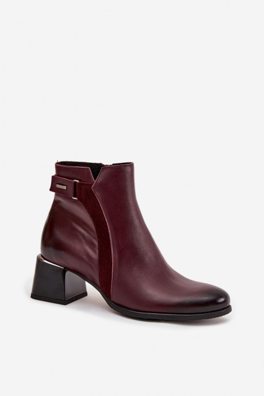 Kožené Dámske čižmy s podpätkami zahriať sa Zazoo 60563 bordová