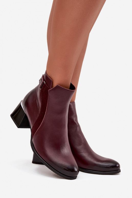 Kožené Dámske čižmy s podpätkami zahriať sa Zazoo 60563 bordová