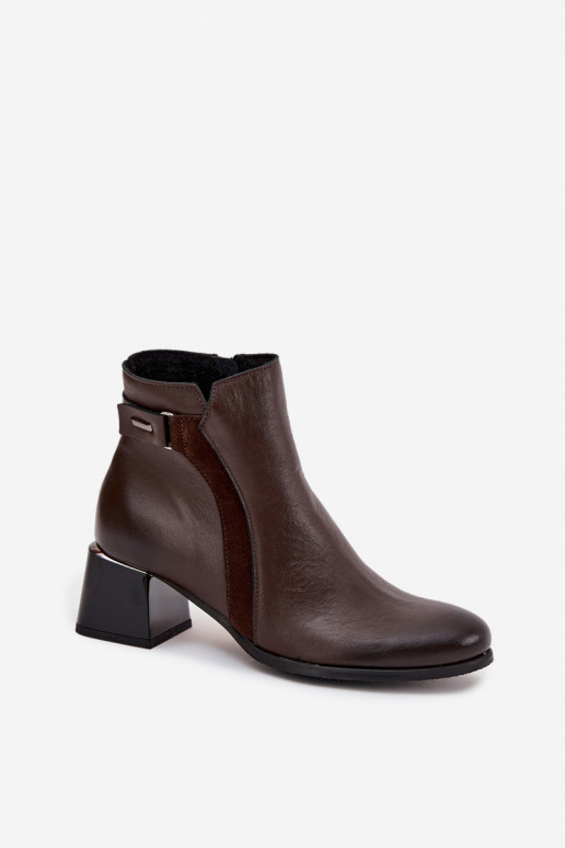 Kožené Dámske čižmy s podpätkami zahriať sa Zazoo 60563 CzekoladoIne