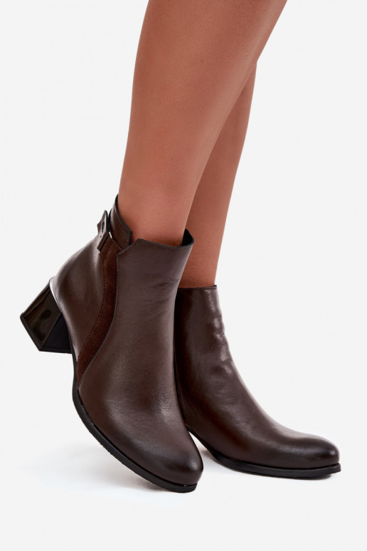 Kožené Dámske čižmy s podpätkami zahriať sa Zazoo 60563 CzekoladoIne