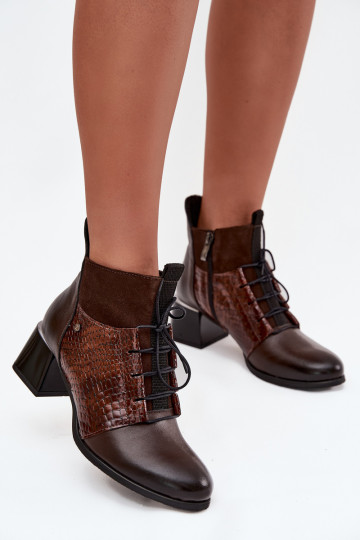 Zazoo 60503 Kožené Čižmy s podpätkami zahriať sa CzekoladoIne