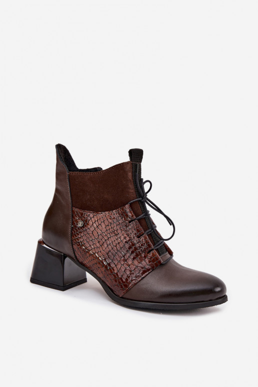 Zazoo 60503 Kožené Čižmy s podpätkami zahriať sa CzekoladoIne