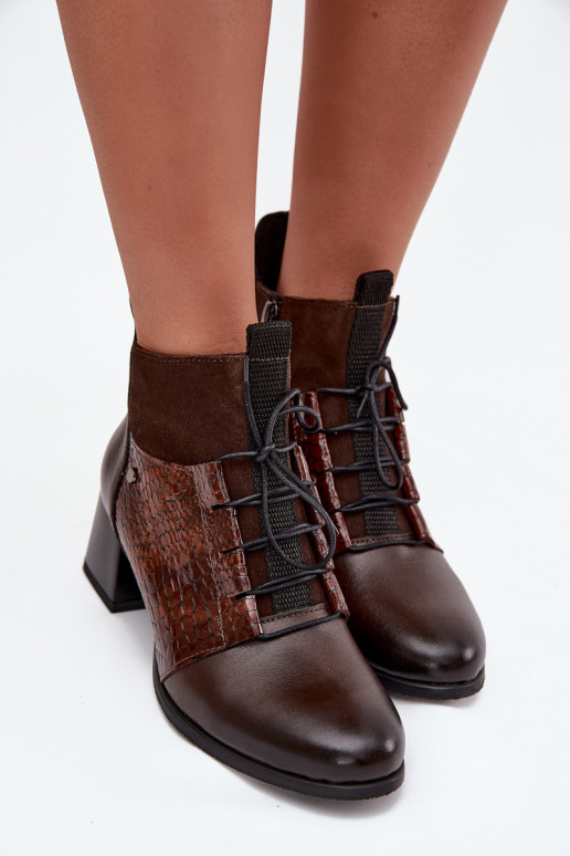 Zazoo 60503 Kožené Čižmy s podpätkami zahriať sa CzekoladoIne