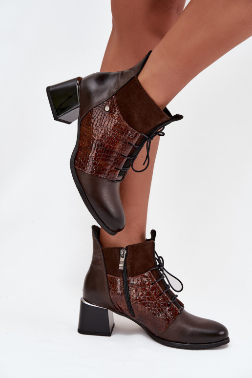 Zazoo 60503 Kožené Čižmy s podpätkami zahriať sa CzekoladoIne