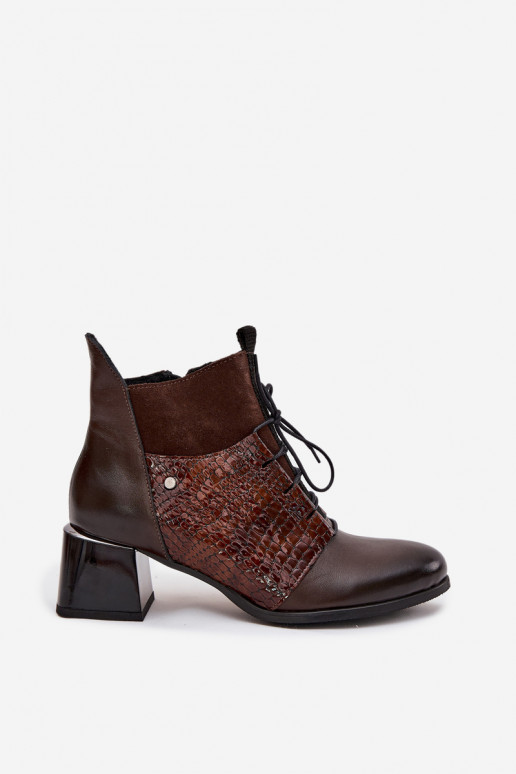 Zazoo 60503 Kožené Čižmy s podpätkami zahriať sa CzekoladoIne