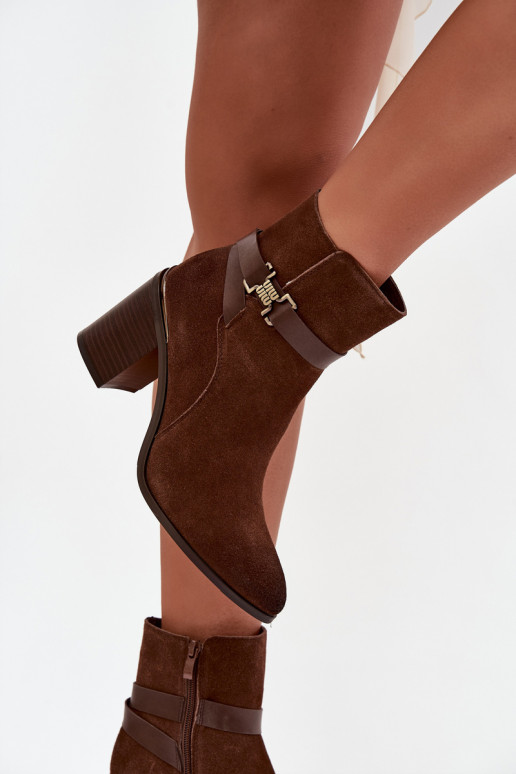 Dámske čižmyZapnutéturalnego zo semišuu s podpätkami zahriať sa Sergio Leone BT25384-S Hnedá farba