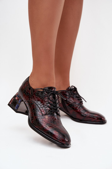 Lakované polokožené topánky Dámske s podpätkami so svietiacimi otvormi Artiker 57C0073 bordová