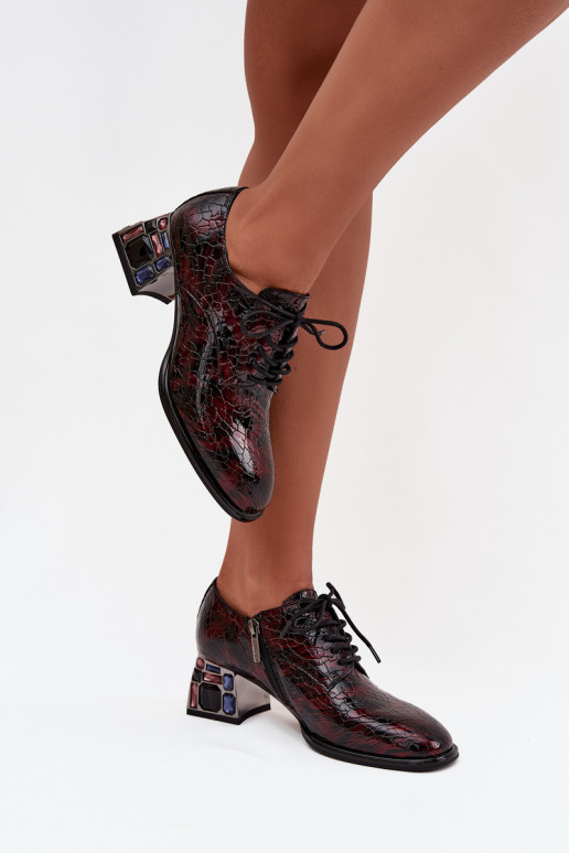 Lakované polokožené topánky Dámske s podpätkami so svietiacimi otvormi Artiker 57C0073 bordová