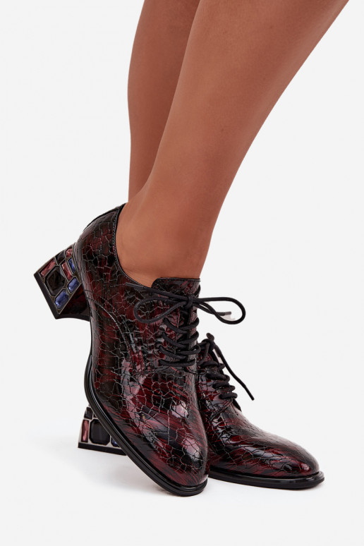 Lakované polokožené topánky Dámske s podpätkami so svietiacimi otvormi Artiker 57C0073 bordová