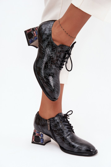 Lakované polokožené topánky Dámske s podpätkami so svietiacimi otvormi Artiker 57C0072 sivá