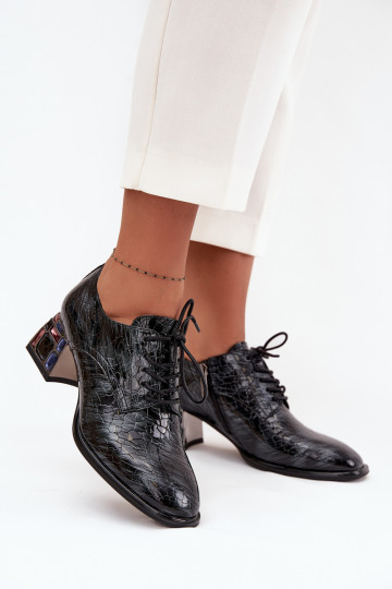 Lakované polokožené topánky Dámske s podpätkami so svietiacimi otvormi Artiker 57C0072 sivá 2