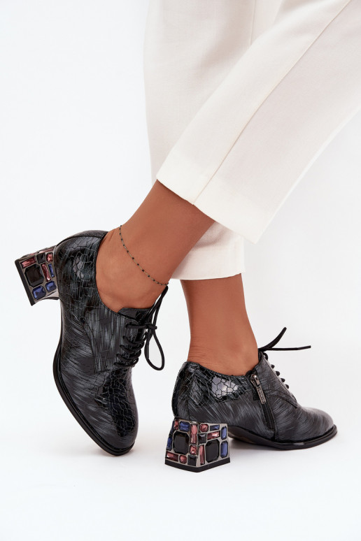 Lakované polokožené topánky Dámske s podpätkami so svietiacimi otvormi Artiker 57C0072 sivá