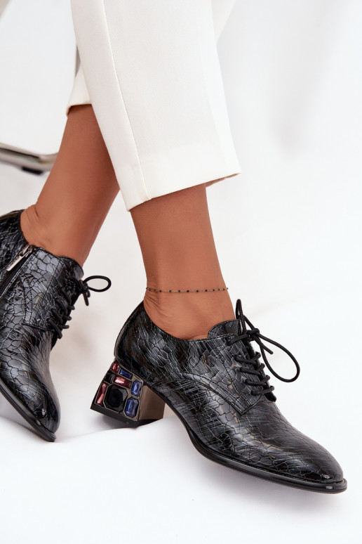 Lakované polokožené topánky Dámske s podpätkami so svietiacimi otvormi Artiker 57C0072 sivá