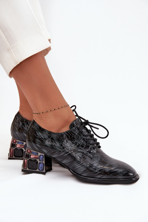 Lakované polokožené topánky Dámske s podpätkami so svietiacimi otvormi Artiker 57C0072 sivá