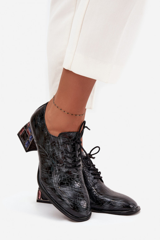 Lakované polokožené topánky Dámske s podpätkami so svietiacimi otvormi Artiker 57C0072 sivá