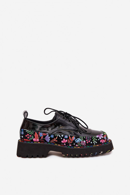 s lakovým efektom topánkyZapnutéturalnej Skóry so vzormi Artiker 57C0174 čierna