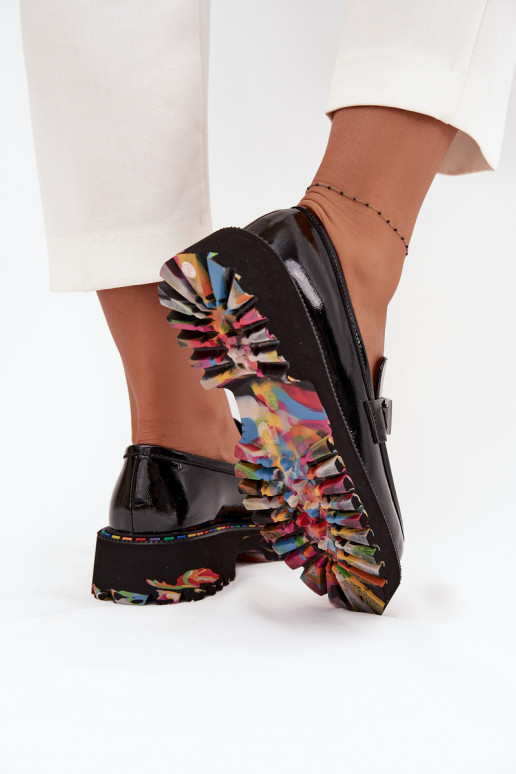 topánky dámske mokasínys lakovým efektomj Skóry Artiker 57C0070 čierna