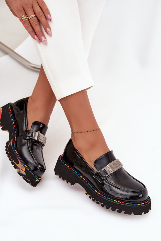 topánky dámske mokasínys lakovým efektomj Skóry Artiker 57C0070 čierna