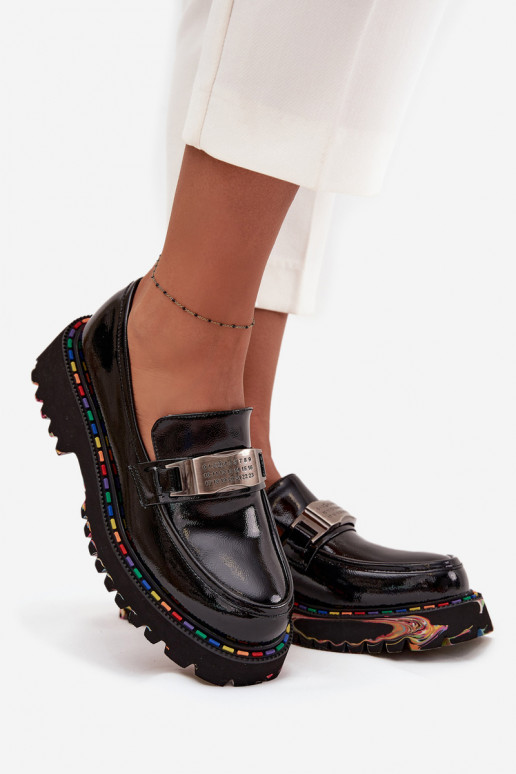 topánky dámske mokasínys lakovým efektomj Skóry Artiker 57C0070 čierna