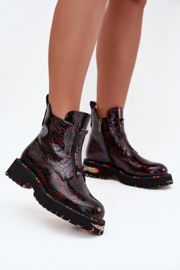 s lakovým efektom Dámske čižmyZapnutéturalnej Skóry zahriať sa Artiker 57C0165 bordová