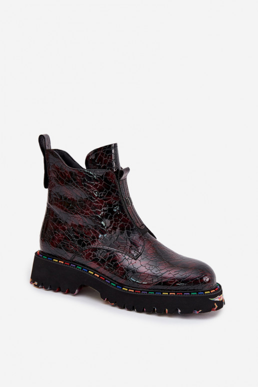 s lakovým efektom Dámske čižmyZapnutéturalnej Skóry zahriať sa Artiker 57C0165 bordová