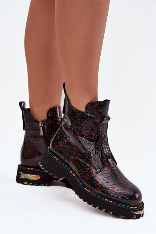 s lakovým efektom Dámske čižmyZapnutéturalnej Skóry zahriať sa Artiker 57C0165 bordová