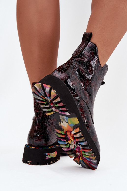 s lakovým efektom Dámske čižmyZapnutéturalnej Skóry zahriať sa Artiker 57C0165 bordová