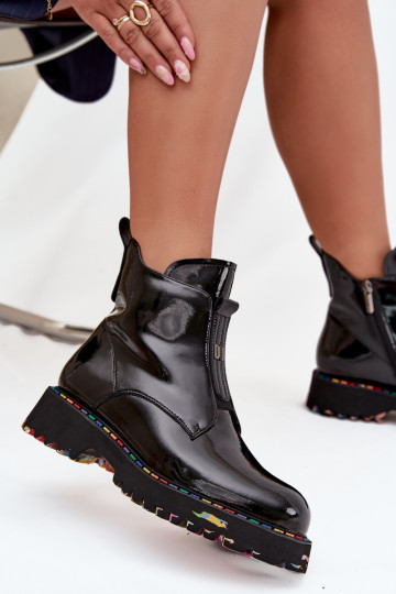 s lakovým efektom Dámske čižmyZapnutéturalnej Skóry zahriať sa Artiker 57C0166 čierna