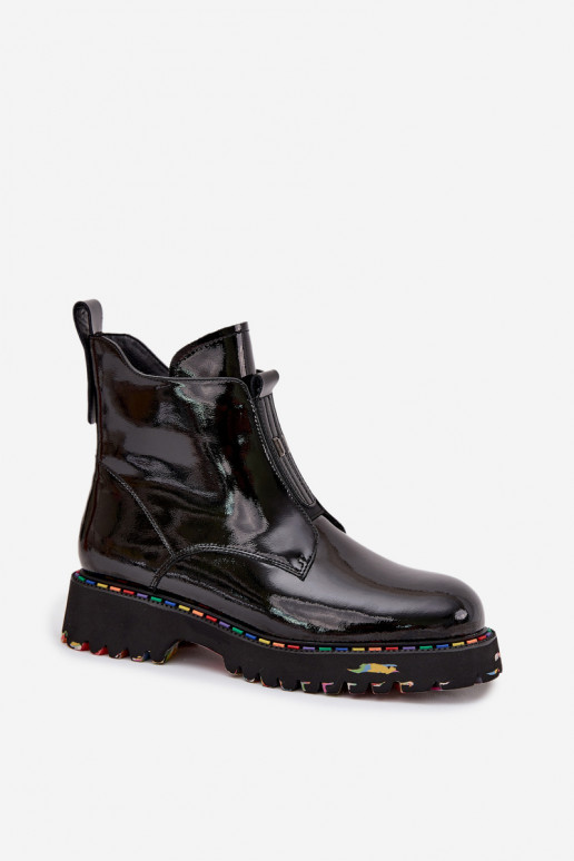 s lakovým efektom Dámske čižmyZapnutéturalnej Skóry zahriať sa Artiker 57C0166 čierna