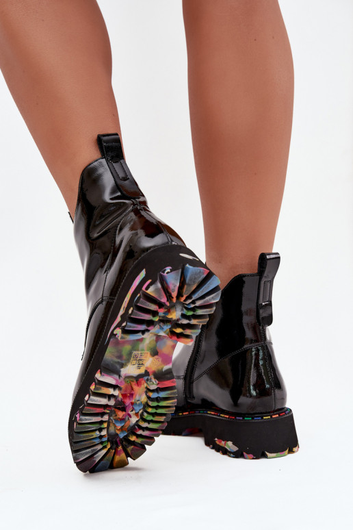 s lakovým efektom Dámske čižmyZapnutéturalnej Skóry zahriať sa Artiker 57C0166 čierna