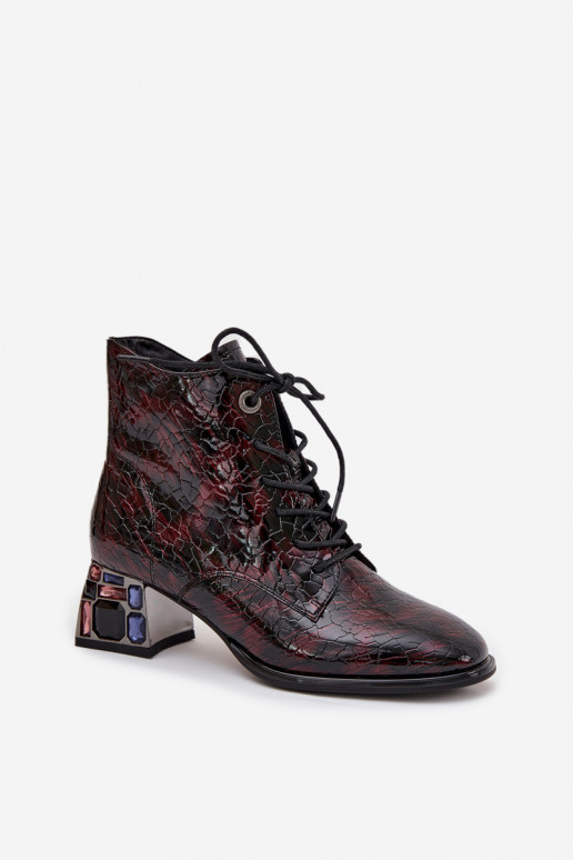 s lakovým efektom Dámske čižmyZapnutéturalnej Skóry s podpätkami so svietiacimi otvormi Artiker 57C0130 bordová