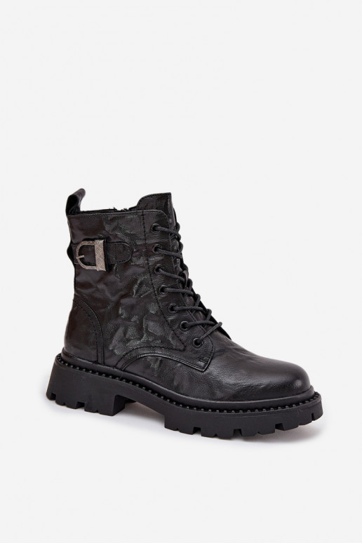 Kožené Dámske čižmy S efektom Márszczenia I s prackami Artiker 57C1008 čierna