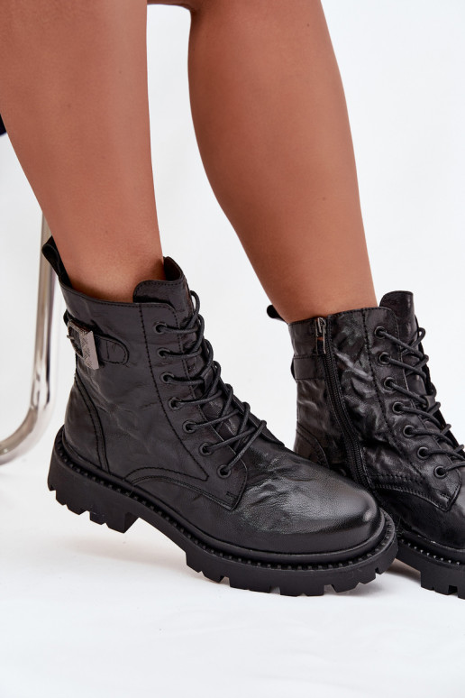 Kožené Dámske čižmy S efektom Márszczenia I s prackami Artiker 57C1008 čierna