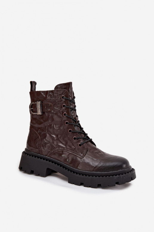 Kožené Dámske čižmy S efektom Márszczenia I s prackami Artiker 57C1007 CzekoladoIne