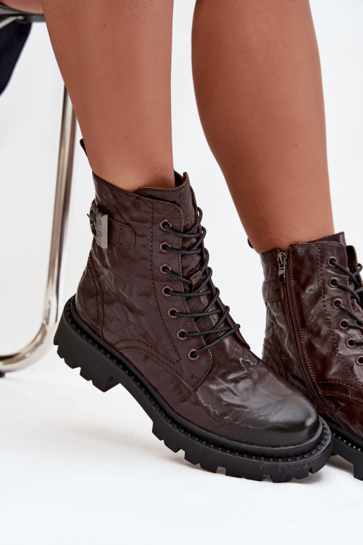 Kožené Dámske čižmy S efektom Márszczenia I s prackami Artiker 57C1007 CzekoladoIne