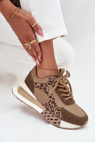 Kožené Tenisky model obuvi Dámske s platformou so vzormi leopardej kožušiny Artiker 55C0089 Hnedá farba