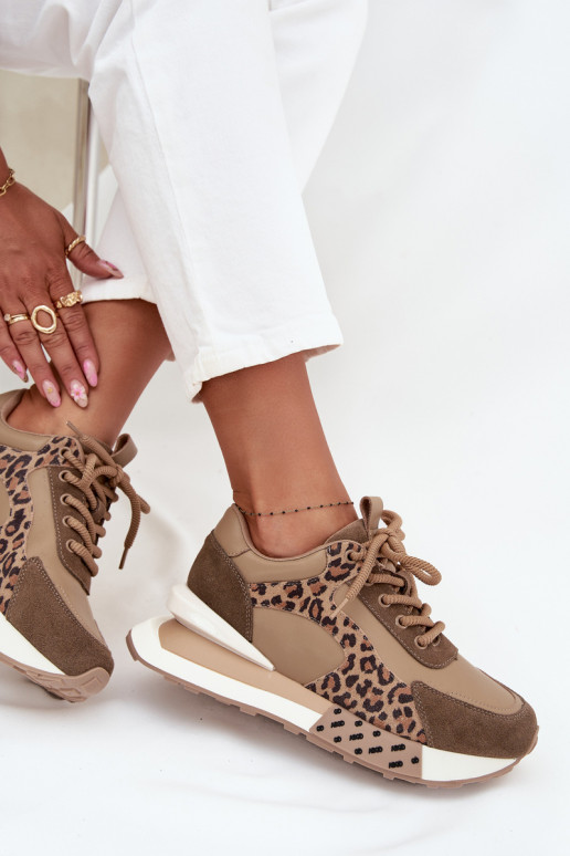 Kožené Tenisky model obuvi Dámske s platformou so vzormi leopardej kožušiny Artiker 55C0089 Hnedá farba