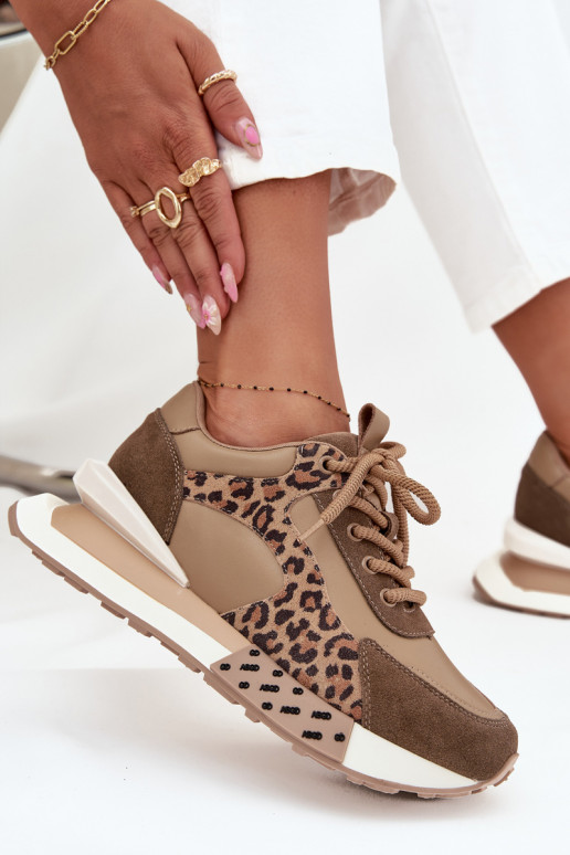 Kožené Tenisky model obuvi Dámske s platformou so vzormi leopardej kožušiny Artiker 55C0089 Hnedá farba