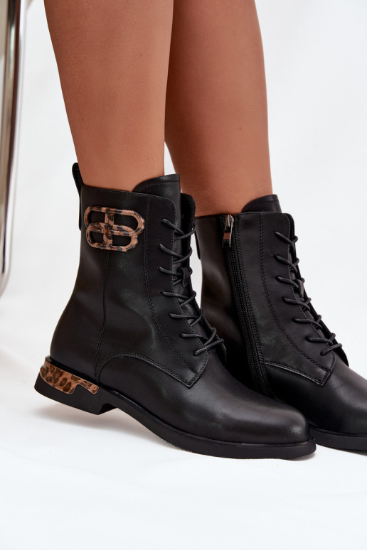 Kožené Dámske čižmy so širokými podpätkami s ozdobami zahriať sa Artiker 57C1064 čierna