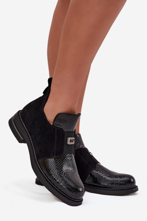 s lakovým efektom nízke podpätky pre ženy s podpätkami zahriať sa Vinceza 58560 čierna