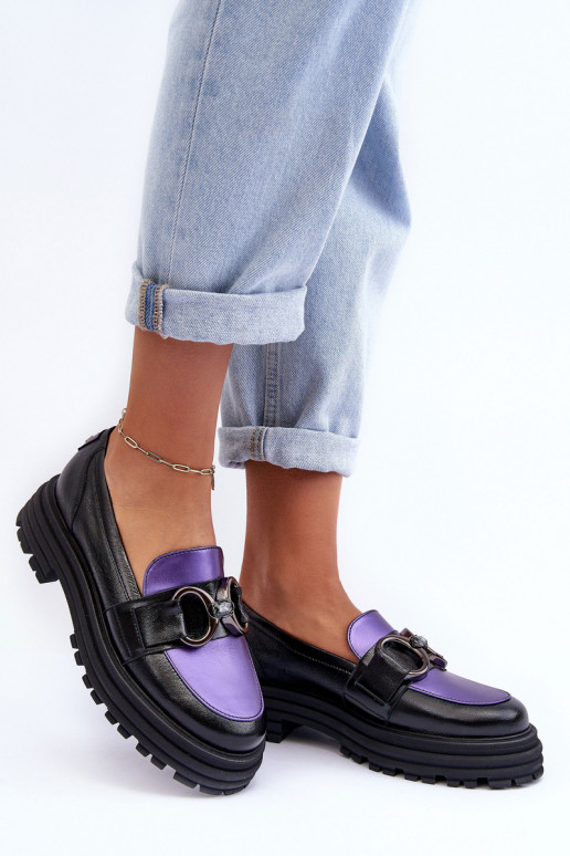 Kožené členkové čižmy s pevnou podrážkou Čierna a-Fialová Elkiza