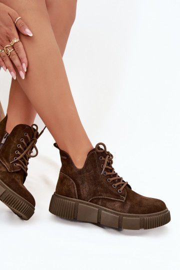 zo semišu nízke podpätky pre ženy s platformou Big Star SS274595 Hnedá farba
