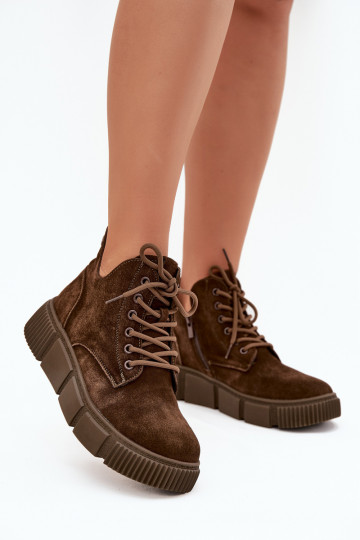 zo semišu nízke podpätky pre ženy s platformou Big Star SS274595 Hnedá farba 2