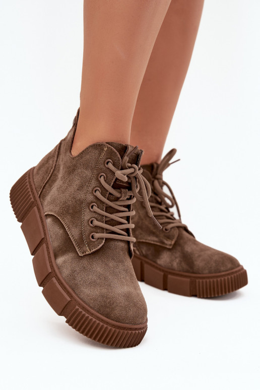 zo semišu nízke podpätky pre ženy s platformou Big Star SS274594 béžová