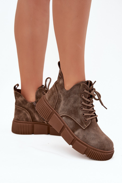 zo semišu nízke podpätky pre ženy s platformou Big Star SS274594 béžová